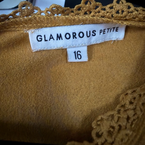 Buttery Soft Suede-like Mustard Fit & Flare Dress with Lace Detail: Size 16P - Picture 5 of 5